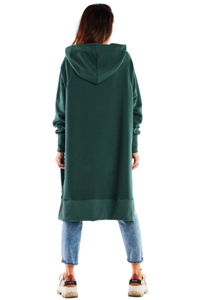 Bluza damska oversize z kapturem długa bawełniana zielona